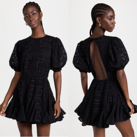 Rhode‎ Molly Open-back Broderie Anglaise Cotton Eyelet Mini Dress Black Size Med - Picture 1 of 16
